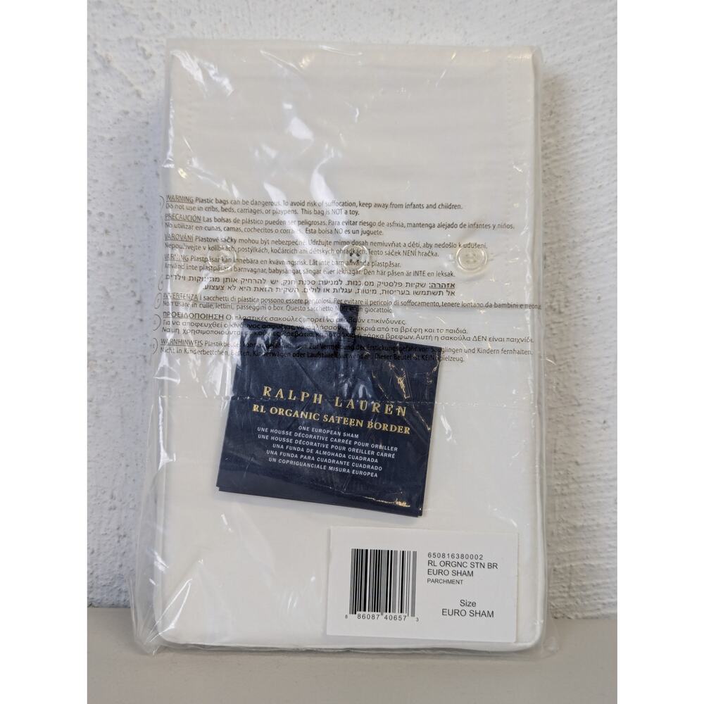 Ralph Lauren European Sham Organic Sateen Border Parchment Classic Preppy RL